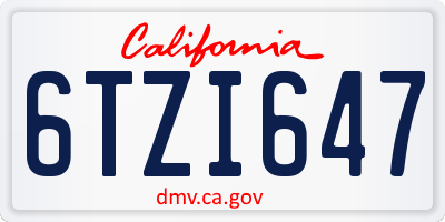 CA license plate 6TZI647