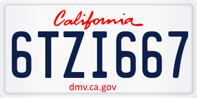 CA license plate 6TZI667