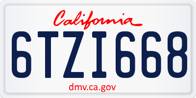 CA license plate 6TZI668