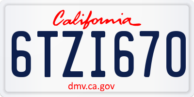 CA license plate 6TZI670