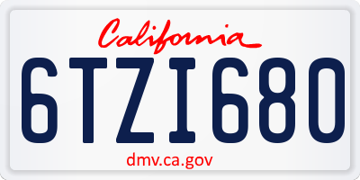 CA license plate 6TZI680
