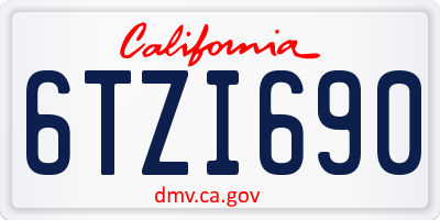 CA license plate 6TZI690