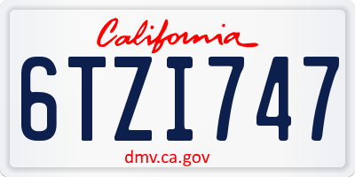 CA license plate 6TZI747