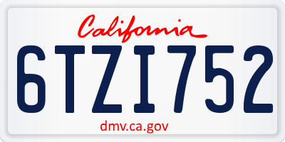 CA license plate 6TZI752