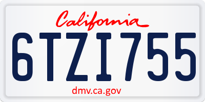 CA license plate 6TZI755