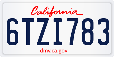 CA license plate 6TZI783