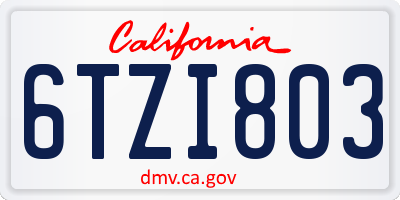 CA license plate 6TZI803
