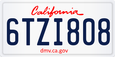 CA license plate 6TZI808