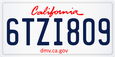 CA license plate 6TZI809