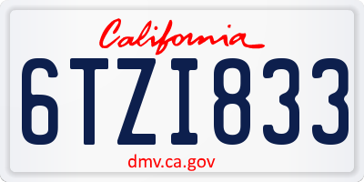 CA license plate 6TZI833