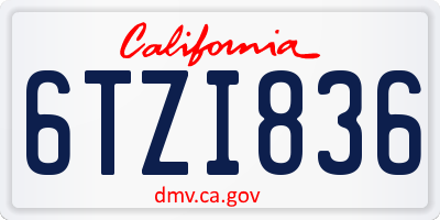 CA license plate 6TZI836