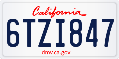 CA license plate 6TZI847
