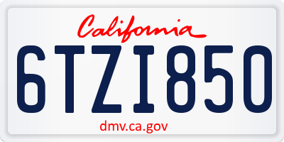 CA license plate 6TZI850