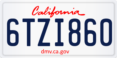 CA license plate 6TZI860