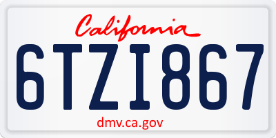 CA license plate 6TZI867