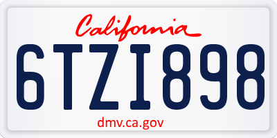 CA license plate 6TZI898
