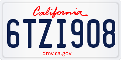 CA license plate 6TZI908