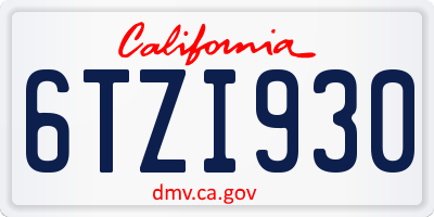 CA license plate 6TZI930
