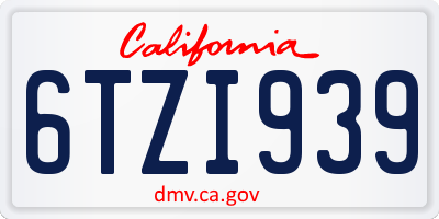 CA license plate 6TZI939