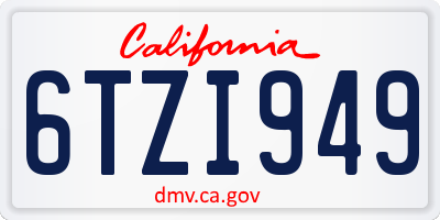CA license plate 6TZI949