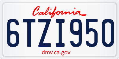 CA license plate 6TZI950