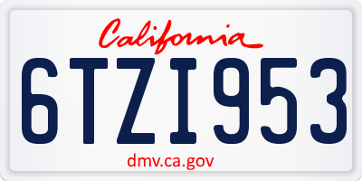 CA license plate 6TZI953