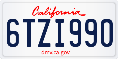 CA license plate 6TZI990