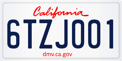 CA license plate 6TZJ001
