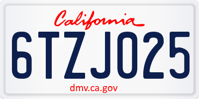 CA license plate 6TZJ025