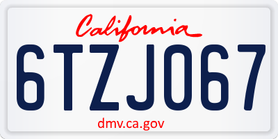 CA license plate 6TZJ067
