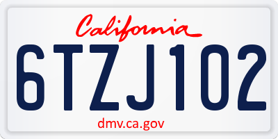 CA license plate 6TZJ102