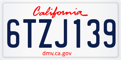 CA license plate 6TZJ139