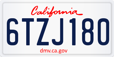 CA license plate 6TZJ180