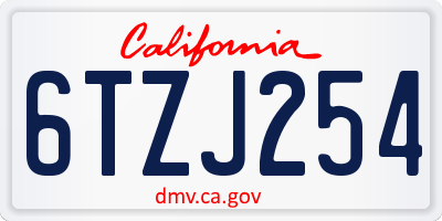 CA license plate 6TZJ254