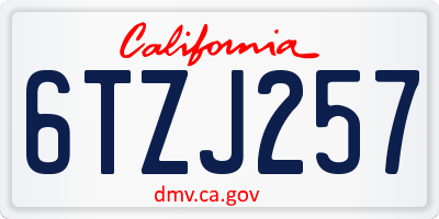 CA license plate 6TZJ257