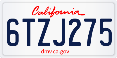 CA license plate 6TZJ275