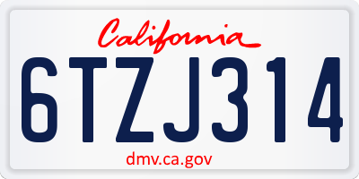 CA license plate 6TZJ314