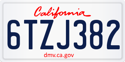 CA license plate 6TZJ382