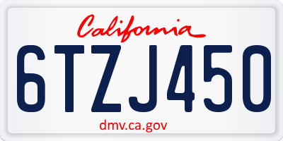 CA license plate 6TZJ450