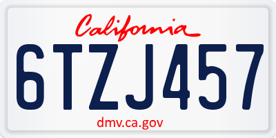 CA license plate 6TZJ457