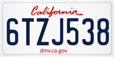 CA license plate 6TZJ538