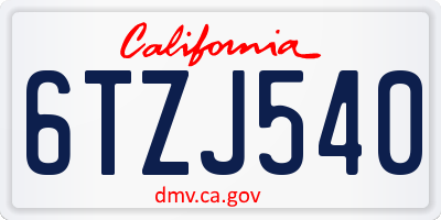 CA license plate 6TZJ540