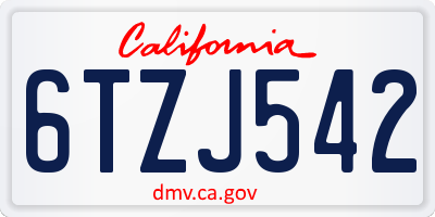 CA license plate 6TZJ542