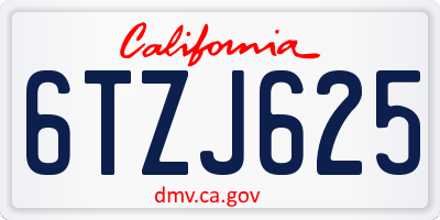 CA license plate 6TZJ625