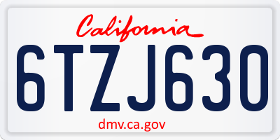 CA license plate 6TZJ630