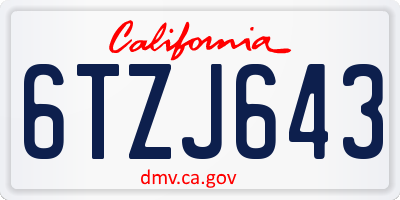 CA license plate 6TZJ643
