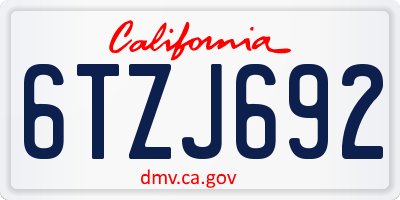 CA license plate 6TZJ692