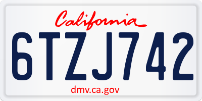 CA license plate 6TZJ742