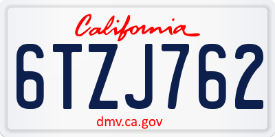 CA license plate 6TZJ762