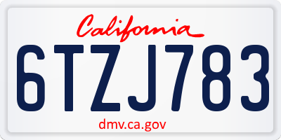 CA license plate 6TZJ783